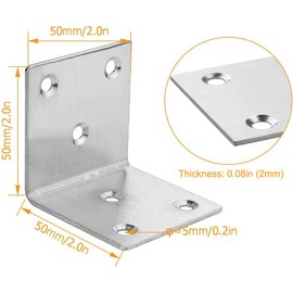 ASelected 22Pcs Stainless Steel Corner Brackets 2"x2"x2" Heavy Duty L Brackets for Wood 50MM 2Inch Wide Metal Corner Braces 90 Degree L Shape Joint Right Angle Brackets for Shelves Wooden Frame Bed