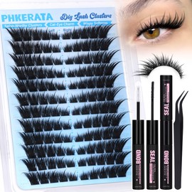 PHKERATA Manga Lash Clusters Kit Wispy Eyelash Clusters Extension Kit Natural Fairy Lash Extension Kit Anime Individual Lashes Cluster DIY Lashes Kit with Lash Bond and Seal and Tweezer