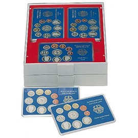 Lindner 2407 Collection Boxes for Mint Sets of German Coins-Gray / red insert