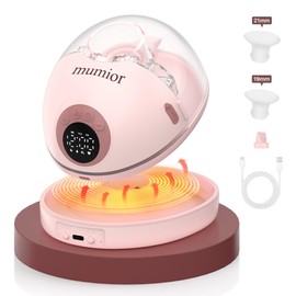 Mumior Heated Base Hands Free Breast Pump, Wearable Breastfeeding Pump of Baby Heated Dustproof Base, Automatic Voice Prompts, LED Display with 4 Modes &12 Levels, Memory Function-24 mm, 2 Pack Red