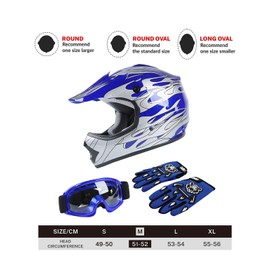 TCT-MOTORPARTS DOT Youth Kids Dirt Bike Full Face Helmets Motocross ATV Offroad Four Wheeler Helmet Blue Flame Medium Size
