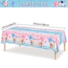 Capoda 1 Pc Bear Baby Shower Tablecloths Gender Reveal Table Covers Rectangle Plastic Bear Table Cloths for Baby Shower Gender Reveal Party Decorations