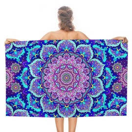 TsingZa Oversized Bath Towels for Bathroom 1 Piece, Large Bath Sheet Soft Absorbent Blue Purple Mandalas, Quick Dry Beach Towels Shower Towels Pool Swimming 51"x30"