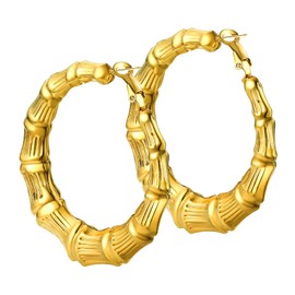 Bandmax Gold Plated Hoop Earrings 40MM Retro Bamboo Hoops Earrings Lightweight Hypoallergenic Earrings for Women Teen Girls 80 90s Jewelry