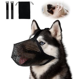 UBERMing Muzzle for Dogs, Breathable, Soft Mesh Muzzle, Feeding Protection, Dog Muzzle, Adjustable with 2 Velcro Fasteners, 1 Storage Bag for Medium and Large Dogs (M, Black)