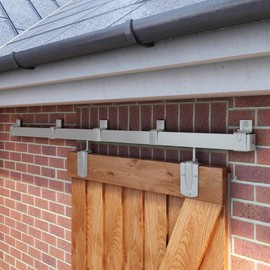 JUBEST 7.5FT Box Rail Exterior Barn Door Hardware Kit, Heavy-Duty Silver Sliding Barn Door Track System, Wall Mount Door Hardware Kits (Door Not Included)