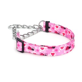 Pimaodog Martingale Dog Collar with Stainless Steel Chain - Limited Chain Cinch Training Collar for No Pull Training Dog - Flower Multicolor Cute Patterns - Premium No Slip Collar (HA12NO20, S)