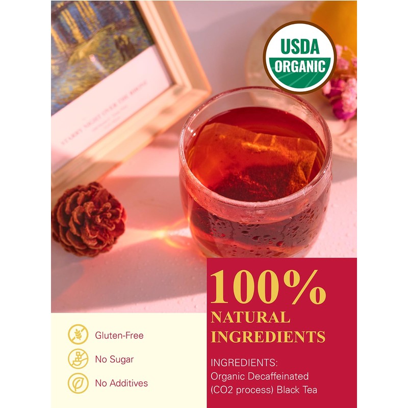 GLDNT Organic Decaf Black Tea Bags, Organic Black Tea Decaffeinated,