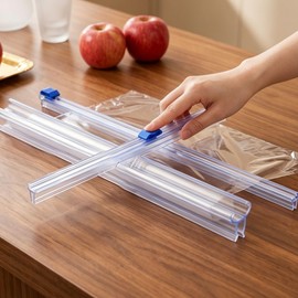 Lap Cutter and Press Seal Wrap Compatible Sliding Film Dispenser for Food 33cm Kitchen Slot Mount Reusable Safety Design Stick-on (Pack of 5)