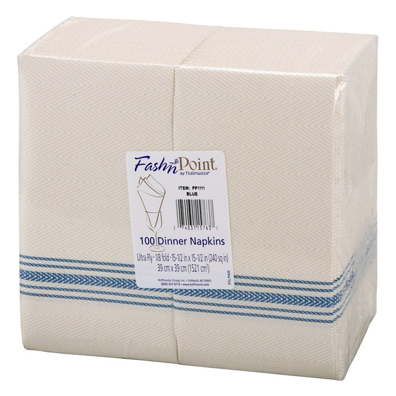 Hoffmaster FP1111 FashnPoint Blue and White Dishtowel Printed Dinner Napkin,