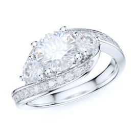 PRSTANI Sterling Silver Fancy Split Three Stone Style Simulated Round Brilliant Cut Diamond Promise Engagement Ring (4.5)