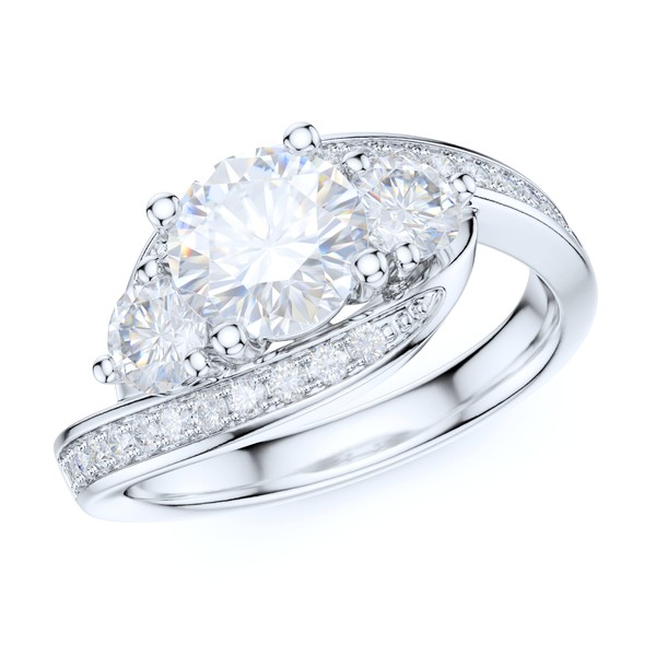 PRSTANI Sterling Silver Fancy Split Three Stone Style Simulated Round