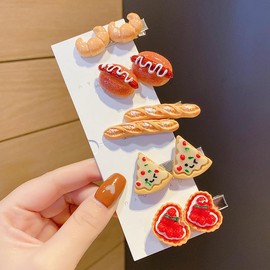 5Pcs Mini Food Hair Clips Egg Tart Duckbill Clips Simulated Food Hot Dog Hairpins Bread Side Clips Pizza BB Hairpins Hair Accessories for Women Girls