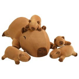 TOYSYM Capybara Plush Cute Capybara Stuffed Animal Pillow with 4 Baby Plushies in Her Tummy, Soft Cotton Stuffed Animals Toy Gifts for Kids