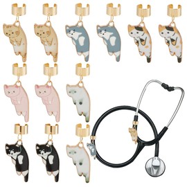 OLYCRAFT 12pcs 6 Style Cat Stethoscope Charms 3cm Long Alloy Enamel Stethoscope Pendant Decorations Stethoscope Id Name Tag with Findings Doctor Nurse Stethoscope Accessory for Women Graduation Doctor