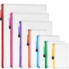 LEOBRO Mesh Zipper Pouch Bags, 7 Sizes Zipper Pouch, Clear Zipper Pouches for Organization, Mesh Bags with Zipper, Reusable Ziploc Bags, Travel School Supplies, File Jackets & File Pockets