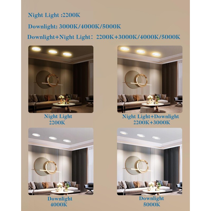 Lightdot 6 Inch LED Recessed with Night Light 1200LM 12W