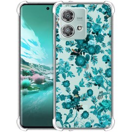 GlamCase Clear Case for Moto Edge 40 Neo, Moto Edge 40 Neo Clear Case - Floral Teal design printed Clear ShockProof Protective Designer Back Clear Case/Cover for Moto Edge 40 Neo