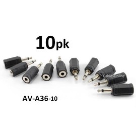 CablesOnline 10-Pack 3.5mm (1/8") TRS Stereo Female Jack to 3.5mm (1/8") TS Mono Male Plug Audio Adapter, AV-A36-10