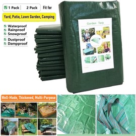 2-Pack 7x7Ft Waterproof Tarps Yard Garden Leaf Tarp with 4 Handle for Sandbox Cover,Outdoor Camping Tarp,Tent Footprint,Landscape Pruning Tarp,Lawn Debris Tarp,Patio Fire Pit Cover,Backyard Table Tarp