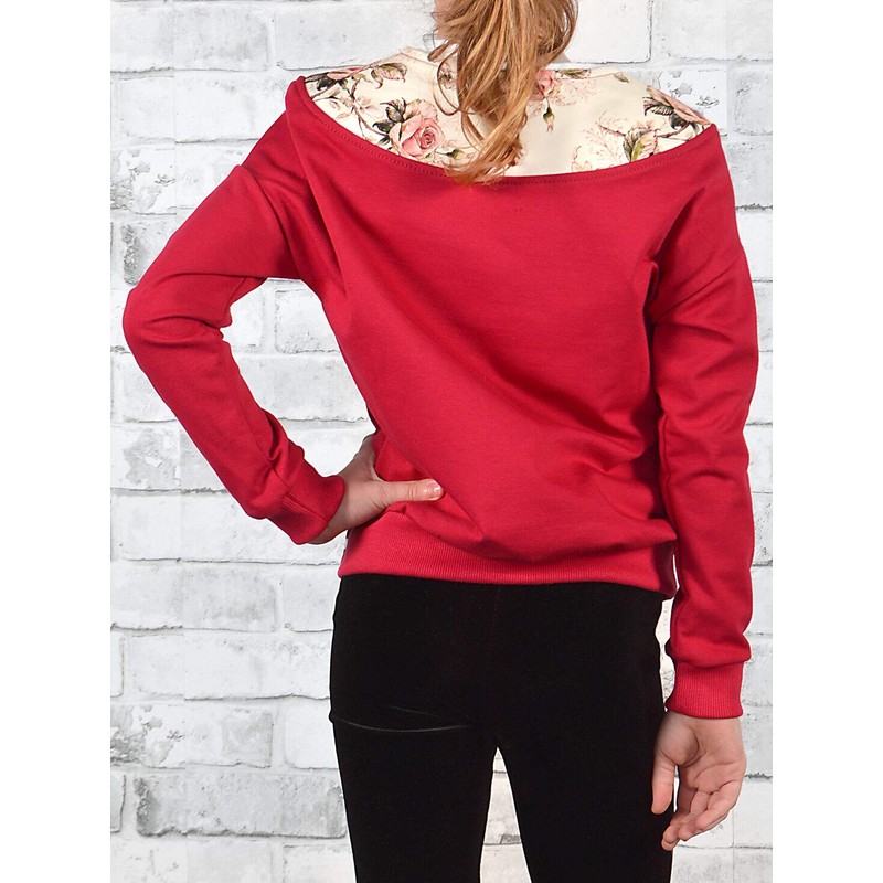 30330 Children's Girls' Long-Sleeved Jumper with Floral Pattern, red