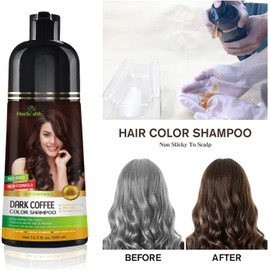 Herbishh Dark Coffee Hair Color Shampoo - 3-In-1 Magic Dye for Gray Hair 500 Ml + Universal Hair Dryer Diffuser - Adjustable 3.5-8 cm, Rotary Clip for Curly & Wavy Hair, Even Heat