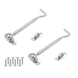 Pack of 2 Storm Hooks, Cabin Hooks Fittings, Stainless Steel Cabin Hooks with Screws for Garage Door Window, Garden House (Silver)