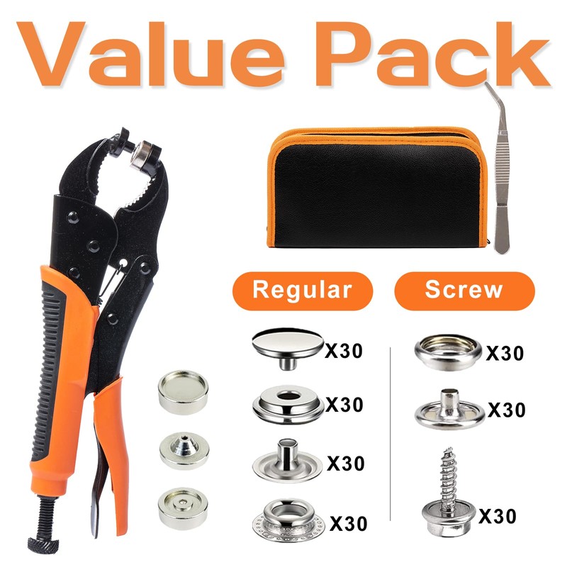 INNOVIO Push Button Set with Pliers - 60 Sets 15mm