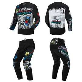 MENDLOR Motocross Jersey Pant Combo Mx Gear Set Mens Women Dirt Bike Enduro Offroad Riding Ride Racewear Racing Adult (Black White, Jersey M Pants 32)