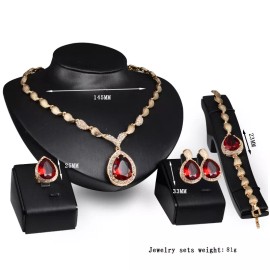 Unbranded 18k Gold Plated Beautiful Jewelry Set - Red Austrian Crystal & CZ