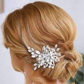 CASDRE Leaf Rhinestone Wedding Hair Clip - Floral, A Silver - 1 Count (Pack of 1) - Women & Brides