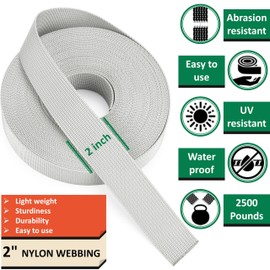 DEYACE 2 Inch Nylon Webbing Strap with Plastic Tri-Glide Slide Clips, 10 25 50 Yards Heavy Duty Nylon Strapping for Indoor or Outdoor Gear, DIY Crafting, Repairing
