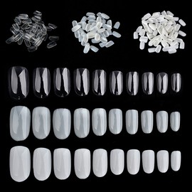 Kingsie Nail Tips, Set of 600, 10 Different Sizes, Oval, Short, Plain, False Nails, Gel Nails, Nail Supplies, Nail Art, DIY, Practice, Professional, Beginners, Beige