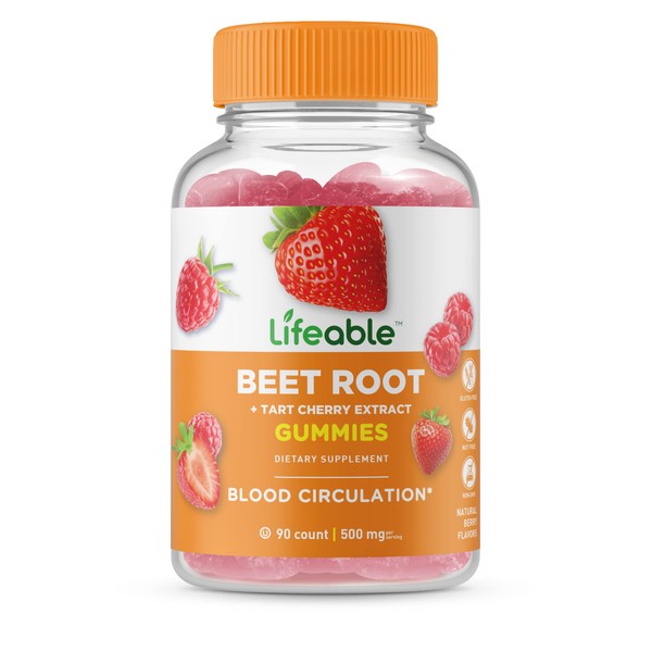Lifeable Beet Root Vitamin - 500mg - Great Tasting Natural Flavor BeetRoot Powder Gummy Supplement - Gluten Free, Vegetarian, GMO-Free - For Adults, Men, and Women - 90 Gummies