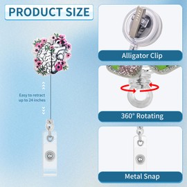 Half Heart and Brain Badge Reel, Funny Nurse Badge Holder Reels Retractable Nurse Name Tag Clip Anatomy Hand Drawn Flower ID Card Reel Alligator Clip for Badge Holders RN Doctor Nursing Student