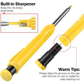 Hiboom Deep Hole Carpenter Pencil Set With Refill And Built-in Sharpener 2 Count