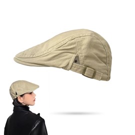 huablo Women Flat Ivy Gatsby Newsboy Hats Adjustable Irish Cabbie Cotton Cap for Men Foldable Khaki