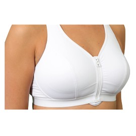 Women's Medium - High Impact Wirefree Zip Front Workout Gym Sports Bra (White, 36H)