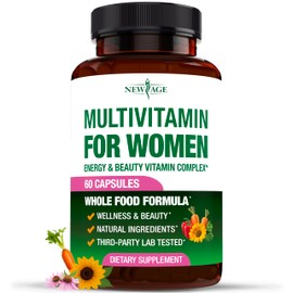 NEW AGE Multivitamin for Women - B-Complex, Whole Foods, Hair Support, Iron - All in1 Womens Multivitamin - Bioavailable & Gentle on Stomach - Made in USA - 60 Count