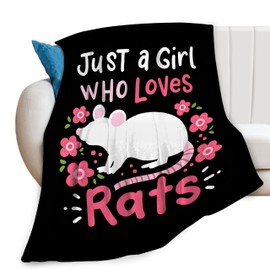 Just A Girl Who Loves Rats Throw Blanket Cute Animal Flower Print Blankets Gifts for Couch Sofa Bed Stuff Decor Soft Cozy Fleece Plush Flannel Bedding for Lover Women Girls Kids Adults 40"x50"