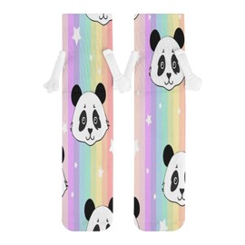 1 Pair Soft Socks White Holding Hands, Compression Knee High Stockings Long Athletic Circulation 16x3.9 in Print Panda Heads On Stars Rainbow Color Stripes