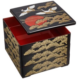若泉 Lacquerware 3 Tier Well, 6.5 Equal Weight 黒内 Vermillion Coating Sunrise Crane 1 – 459 – 41 