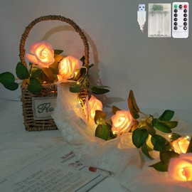Rose String Lights Battery Powered or USB Powered with Remote Control, Rose Fairy Lights Waterproof for Bedroom, Christmas, Festivals, Wedding, Party, Valentine's Day (Pink, 3.3)