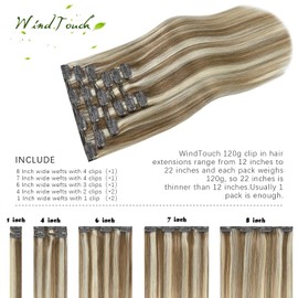 WindTouch Clip in Hair Extensions for Women Real Human Hair, 14 Inch 120g Ash Blonde Mixed Bleach Blonde, Highlighted Hair Extensions Real Human Hair Clip ins, Blonde Hair Extensions