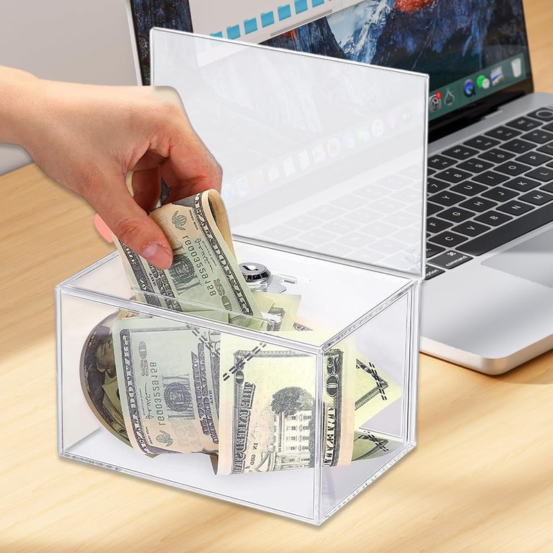 Mineup Acrylic Donation Box Lockable, Lockable Donation Box with Lock,