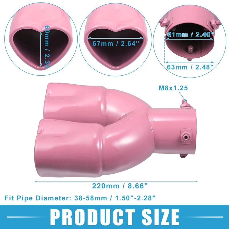 X AUTOHAUX Car Exhaust Tip Heart Shaped Tail Pipe 2.48Inch