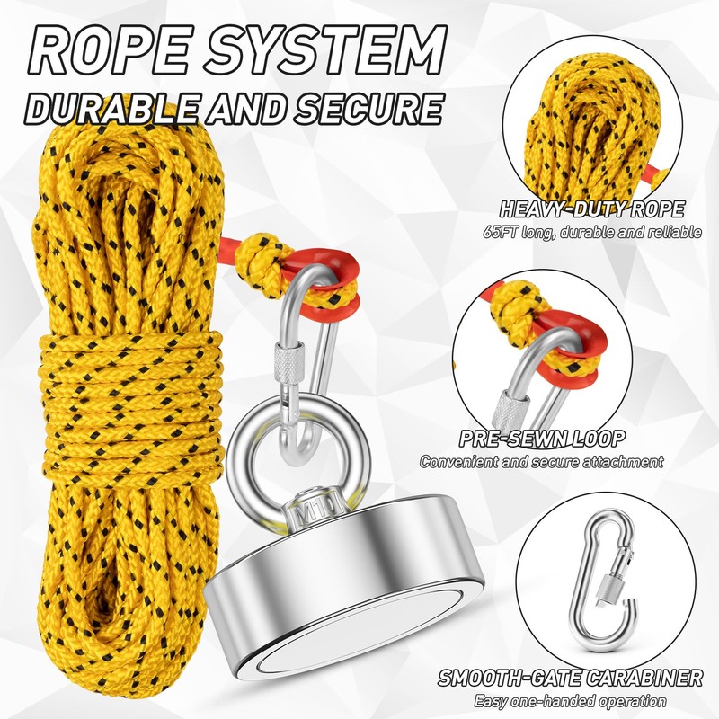 FINDMAG Double Sided 1000 lbs Pulling Force Magnet Fishing Kit
