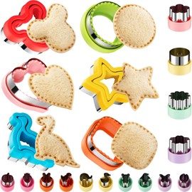 Juego de 20 cortadores y selladores de sándwiches para niños, cortador de galletas de corazón de día festivo, forma de frutas y verduras, caja de almuerzo bento para niños y niñas con estrella de