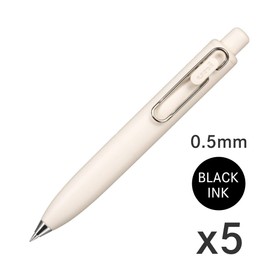Uni-Ball One P Gel Ink Ballpoint Pen, 0.5mm Fine Point, Black Ink, Yogurt (Off White) Body, UMNSP05.46, Pack of 5