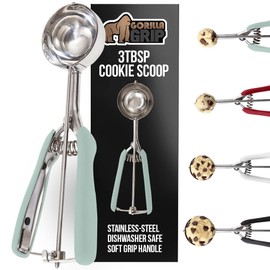 GORILLA GRIP BPA-Free Stainless Steel Cookie Scoop, 3 TBSP Scooper #20, Soft Grip Handle, Easy Food Release, Create Even Portion Sizes, Multipurpose Kitchen Melon Baller, Meatball Spring Scoops, Mint